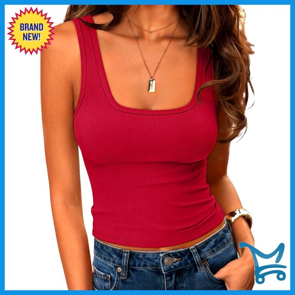 Square Neck Ribbed Crop Top Sleeveless Slim Fit Y2K Chic Summer Workout Tee